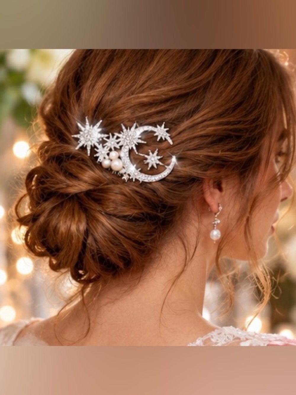 Crystal Celestial Hair Comb Moon Star Pearl Bridal Wedding Hair Accessory